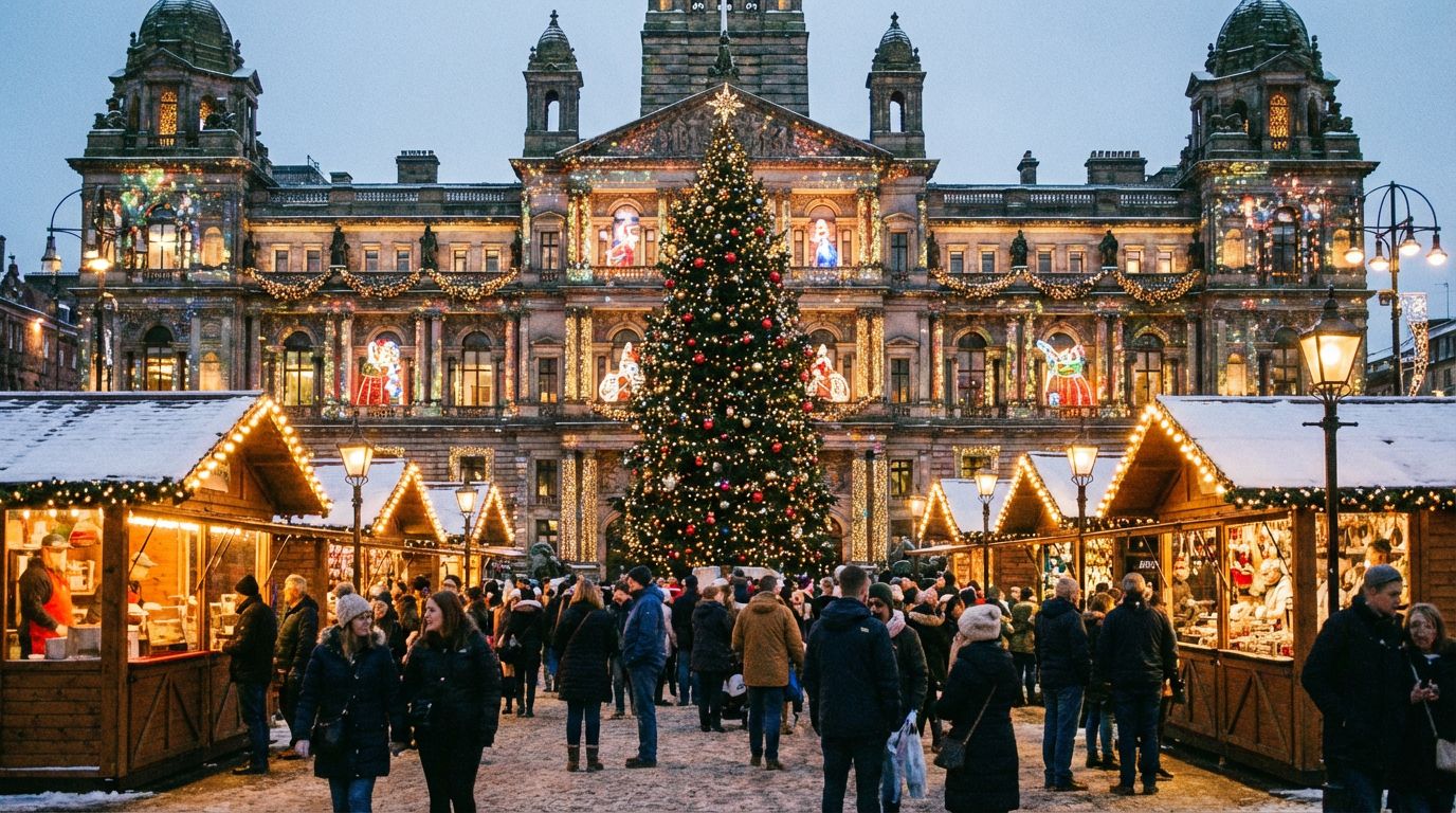 Illuminations de Noël sur George Square à Glasgow
