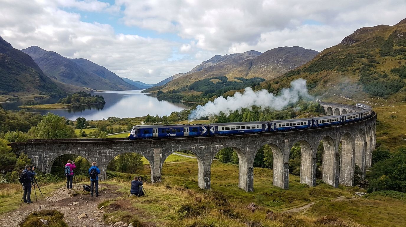 Train ScotRail traversant un paysage de Highlands